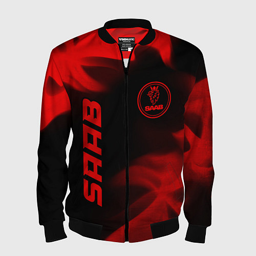 Мужской бомбер Saab - red gradient вертикально / 3D-Черный – фото 1