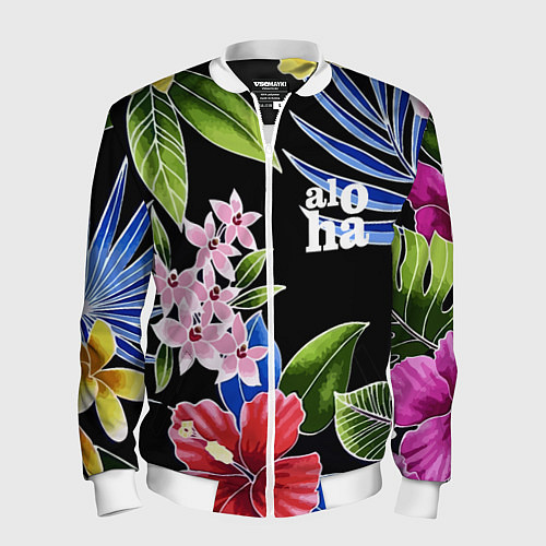 Мужской бомбер Tropical flowers - aloha / 3D-Белый – фото 1
