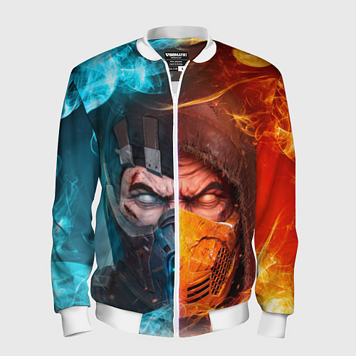 Мужской бомбер Mortal Kombat - Саб-зиро и Скорпион / 3D-Белый – фото 1