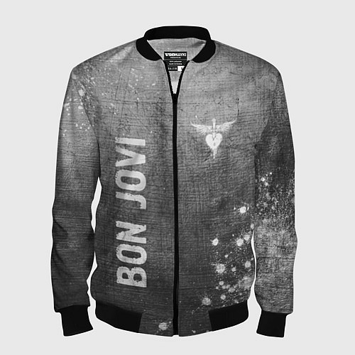 Мужской бомбер Bon Jovi - grey gradient вертикально / 3D-Черный – фото 1