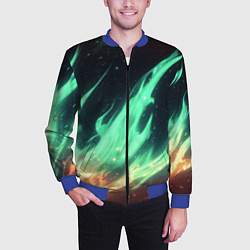 Бомбер мужской Зеленое абстрактное пламя, цвет: 3D-синий — фото 2