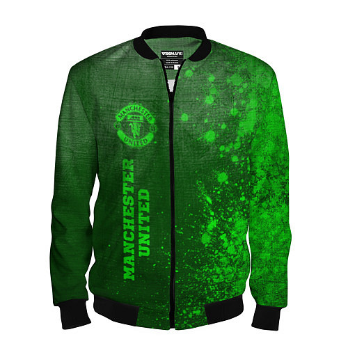 Мужской бомбер Manchester United - green gradient по-вертикали / 3D-Черный – фото 1