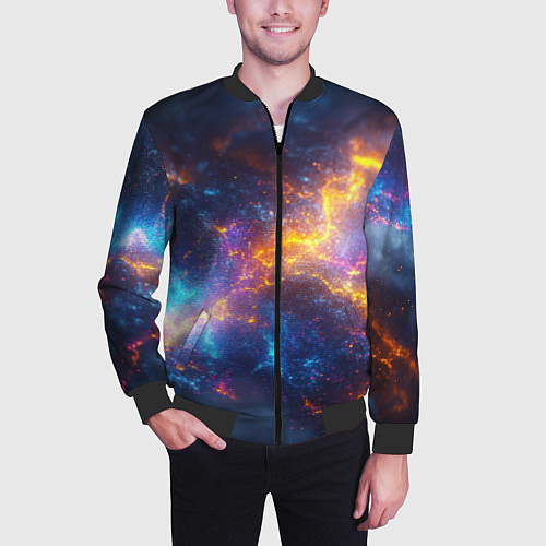 Мужской бомбер Космическая текстура фон / 3D-Черный – фото 3