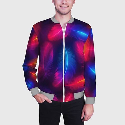 Мужской бомбер Вспыхивающие перья - неоновое свечение / 3D-Меланж – фото 3
