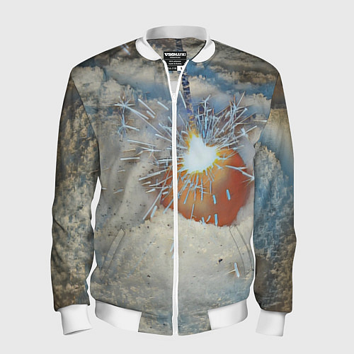 Мужской бомбер Искрящийся мандарин на снегу / 3D-Белый – фото 1