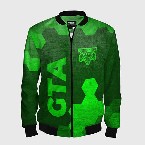 Мужской бомбер GTA - green gradient вертикально / 3D-Черный – фото 1