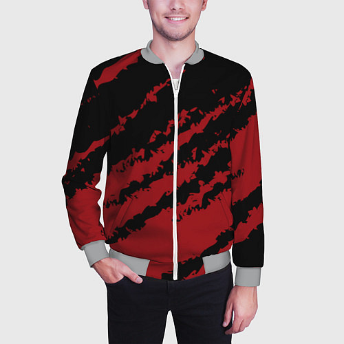 Мужской бомбер The color is red and black / 3D-Меланж – фото 3