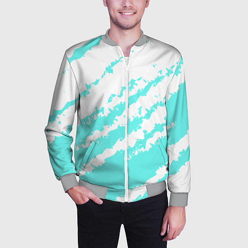 Мужской бомбер The color is light blue and white / 3D-Меланж – фото 3