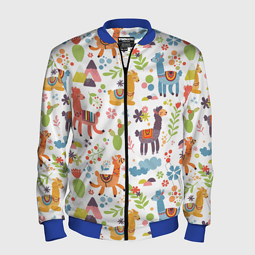 Мужской бомбер Ламы паттерн / 3D-Синий – фото 1