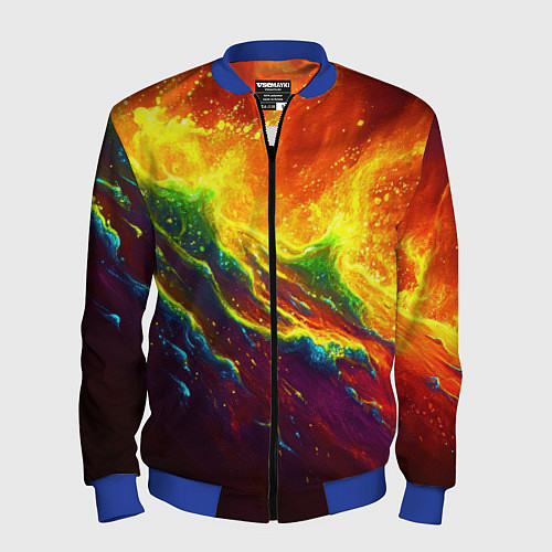 Мужской бомбер Абстрактные волны с огнем / 3D-Синий – фото 1
