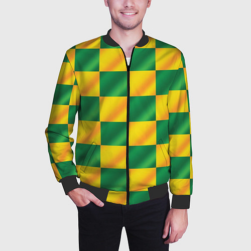 Мужской бомбер Желтый и зеленый геометрический паттерн / 3D-Черный – фото 3
