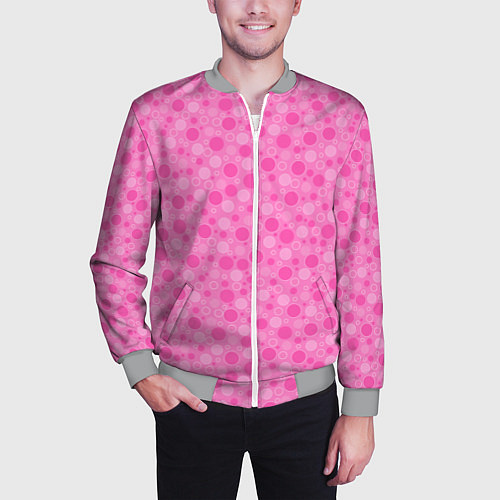 Мужской бомбер Малиново розовые пузыри и горохи / 3D-Меланж – фото 3