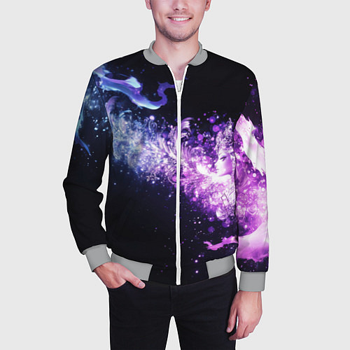 Мужской бомбер Фиолетово-синяя абстрактная волна / 3D-Меланж – фото 3