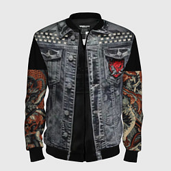 Бомбер мужской Джинсовка с татуировками самурай киберпанк, цвет: 3D-черный