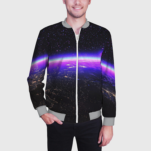 Мужской бомбер Планета и неоновое свечение / 3D-Меланж – фото 3