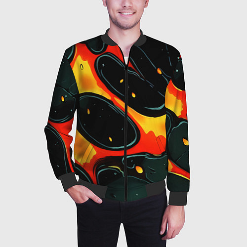 Мужской бомбер Оранжевые разломы текстура / 3D-Черный – фото 3