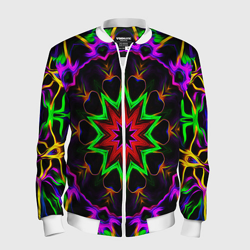 Мужской бомбер Неоновая геометрия узоры / 3D-Белый – фото 1