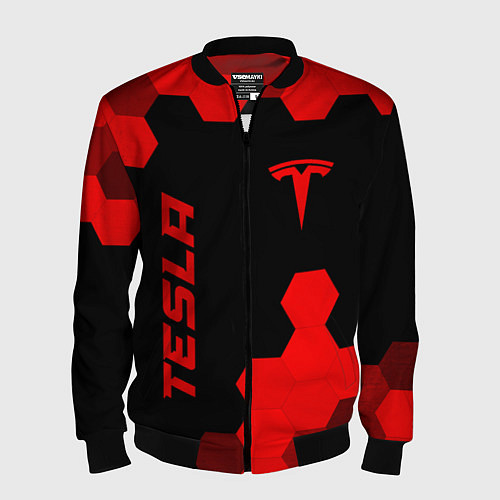 Мужской бомбер Tesla - red gradient вертикально / 3D-Черный – фото 1