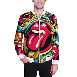 Бомбер мужской Rolling Stones logo - pop art pattern, цвет: 3D-белый — фото 2