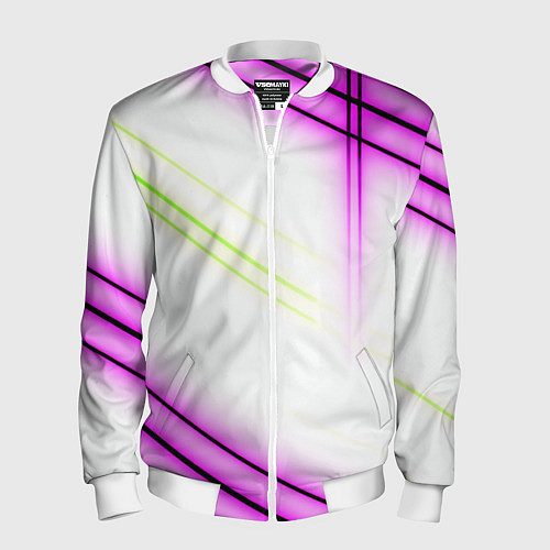 Мужской бомбер Green white pink line / 3D-Белый – фото 1