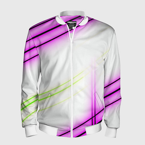 Мужской бомбер Green white pink line / 3D-Белый – фото 1