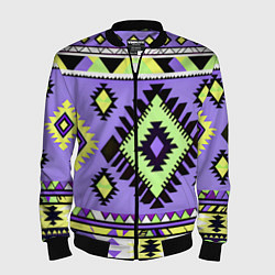 Мужской бомбер Геометрический сиренево желтый орнамент ацтеков