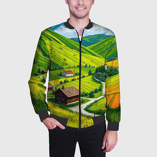 Мужской бомбер Русская душа и поле / 3D-Черный – фото 3