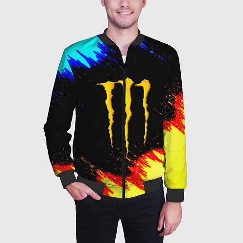 Мужской бомбер Monster energy огненные краски / 3D-Черный – фото 3