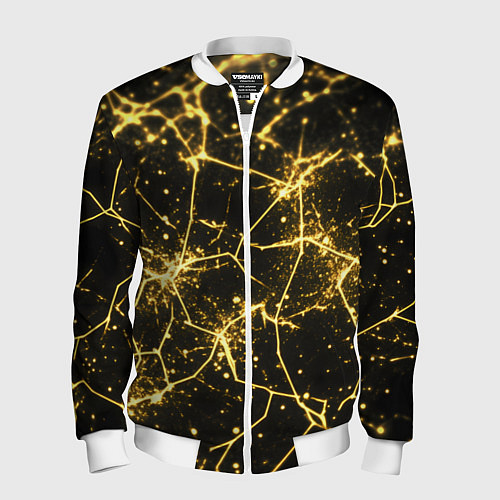 Мужской бомбер Золотистые пути на черном / 3D-Белый – фото 1