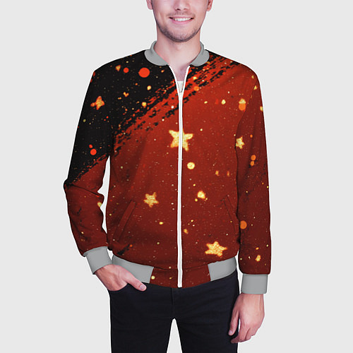 Мужской бомбер Золотые звездочки на коричневой текстуре / 3D-Меланж – фото 3