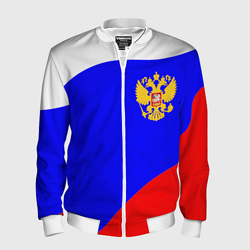 Мужской бомбер Россия волна и герб / 3D-Белый – фото 1