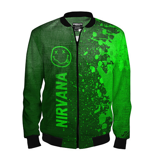 Мужской бомбер Nirvana - green gradient по-вертикали / 3D-Черный – фото 1
