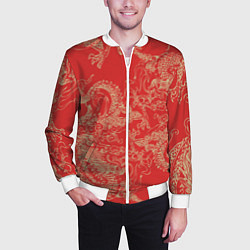 Бомбер мужской Золотые драконы на красном, цвет: 3D-белый — фото 2