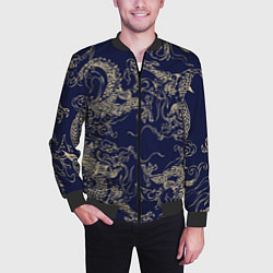 Бомбер мужской Золотые драконы на синем, цвет: 3D-черный — фото 2