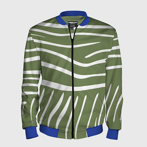 Мужской бомбер Полоски зеленой зебры / 3D-Синий – фото 1