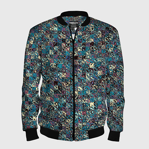 Мужской бомбер Бордово-голубой квадратный паттерн / 3D-Черный – фото 1