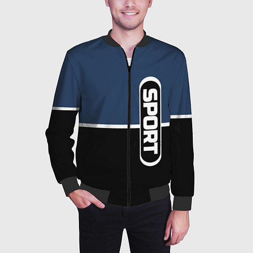 Мужской бомбер Sport сине-чёрный с полосой / 3D-Черный – фото 3
