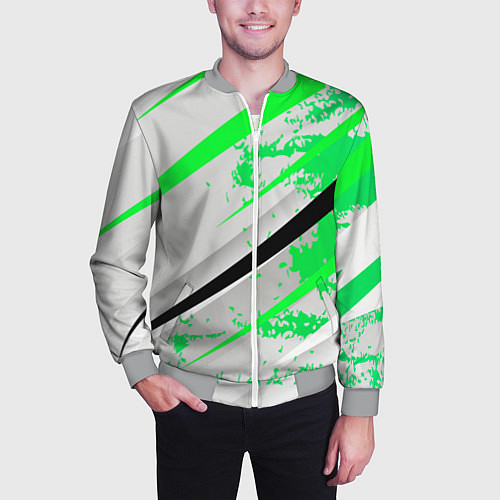 Мужской бомбер Color white light green / 3D-Меланж – фото 3