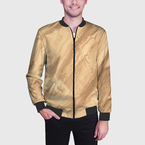 Мужской бомбер Бежевая текстура каменная мрамор / 3D-Черный – фото 3