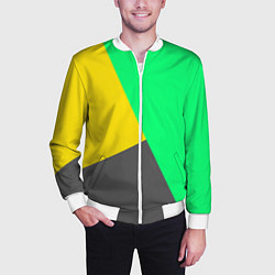 Бомбер мужской Жёлто-серо-зелёный трёхцветный, цвет: 3D-белый — фото 2