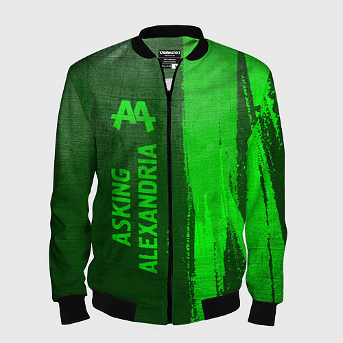 Мужской бомбер Asking Alexandria - green gradient по-вертикали / 3D-Черный – фото 1