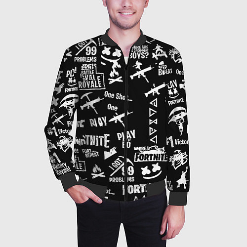 Мужской бомбер Черно белые логотипы игр / 3D-Черный – фото 3