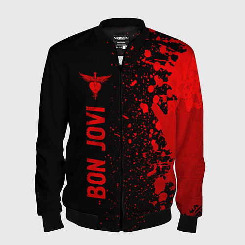 Мужской бомбер Bon Jovi - red gradient по-вертикали / 3D-Черный – фото 1