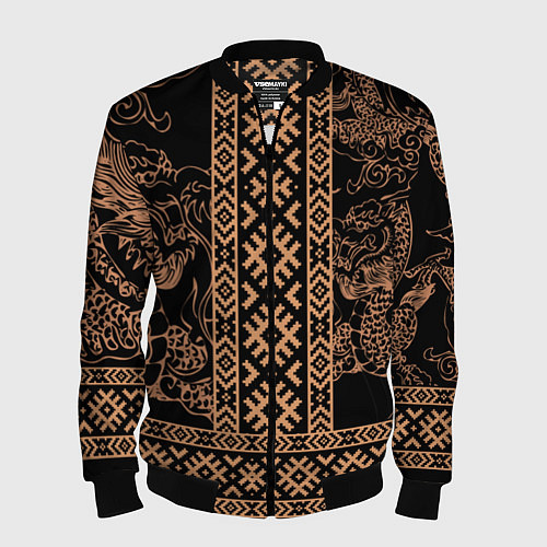 Мужской бомбер Золотой дракон с узорами славянскими / 3D-Черный – фото 1