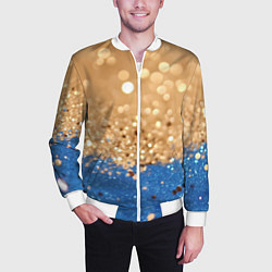 Бомбер мужской Золотистые блестки и синий низ, цвет: 3D-белый — фото 2