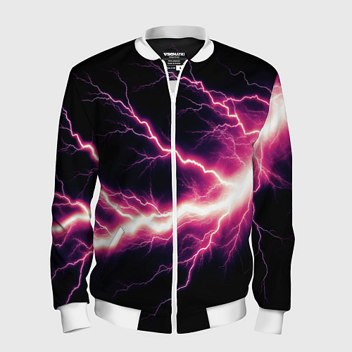 Мужской бомбер Lightning pink / 3D-Белый – фото 1