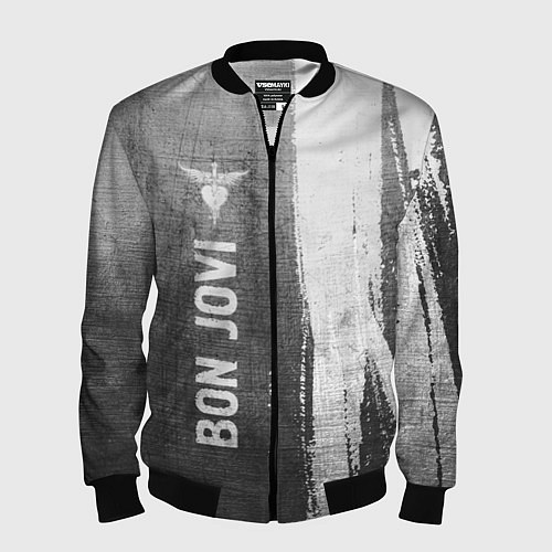 Мужской бомбер Bon Jovi - grey gradient по-вертикали / 3D-Черный – фото 1