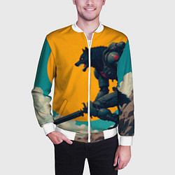 Бомбер мужской Киберчеловек-волк, цвет: 3D-белый — фото 2