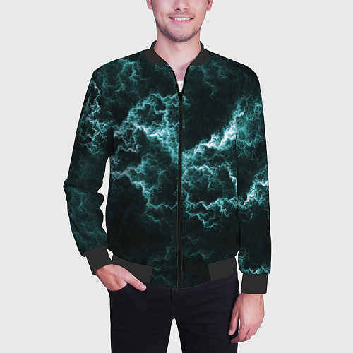 Мужской бомбер Lightning light blue line / 3D-Черный – фото 3