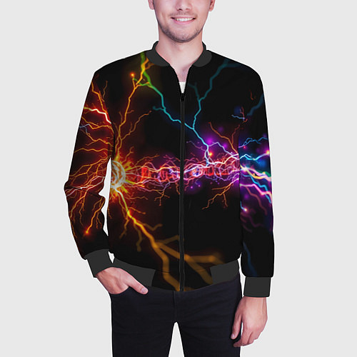 Мужской бомбер Две неоновые вспышки / 3D-Черный – фото 3